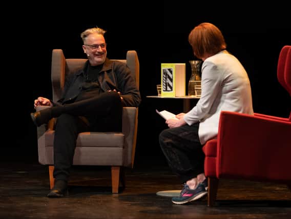 Paul Morley talking to Julie Campbell about his book at Manchester Literature Festival. Photo: Gareth Lowe
