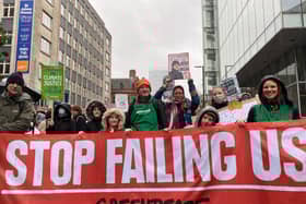 Protestors march through Manchester on the Global Day of Action for climate justice and environmental action, held during the COP26 summit. Photo: Greenpeace