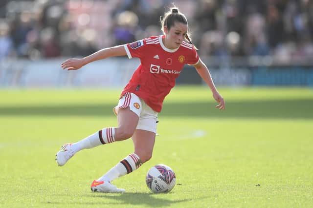 <p>Ella Toone of Manchester United in action  Credit: Getty</p>