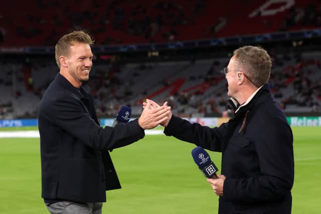 Julian Nagelsmann, Head Coach of FC Bayern Muenchen interacts with Ralf Rangnick (right) Credit: Getty Images