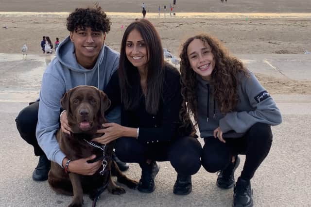 Natalie Kerr with son Brandon, daughter Isabelle and dog Coco