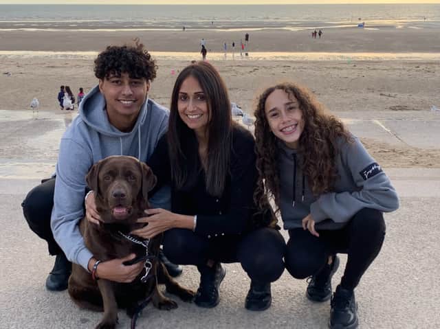 Natalie Kerr with son Brandon, daughter Isabelle and dog Coco