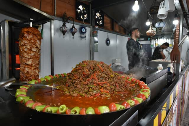 Manchester Christmas Markets  Food prepared and ready to serve from the Turkish Grill