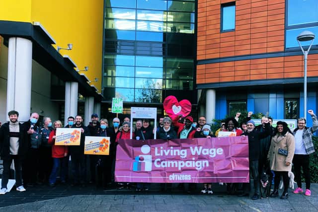 Greater Manchester Citizens urging the owners of a care home to pay the Real Living Wage