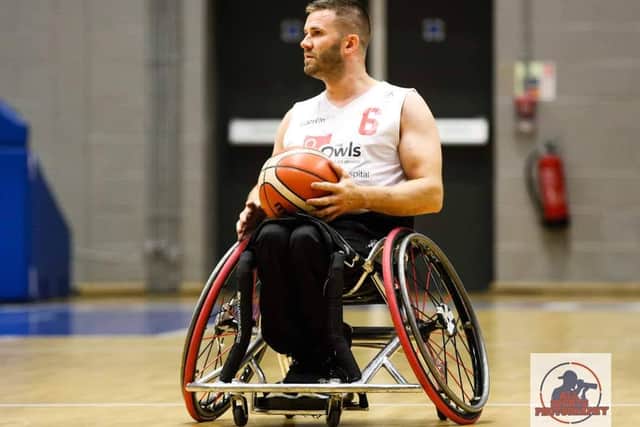Gary Dawson in wheelchair basketball action for the Owls. Photo: All Sports Photography