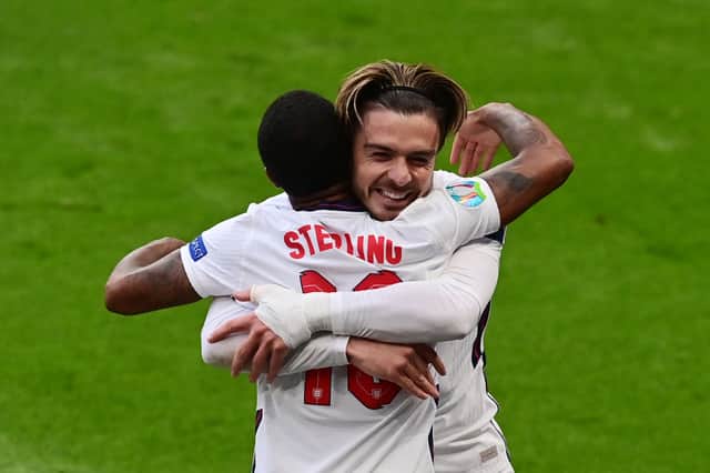 Jack Grealish and Raheem Sterling playing for England at Euro 2020. Credit: Getty.