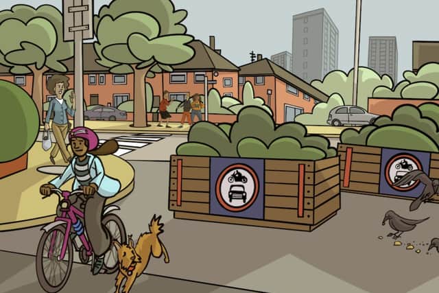An illustration based on people’s descriptions of their local active neighbourhood, by Andrea Motta from Studio Salford