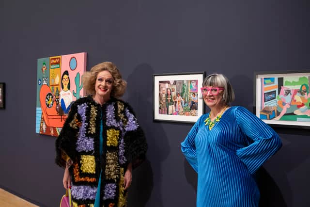 Grayson Perry and Philippa Perry in the Grayson’s Art Club exhibition at Manchester Art Gallery  Credit: Andrew Brooks