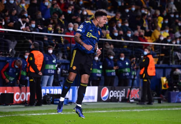 Jadon Sancho scored his first Manchester United goal on Tuesday night. Credit: Getty.