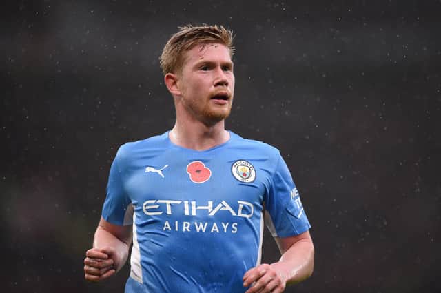 <p>Kevin De Bruyne playing in the recent Manchester derby. Credit: Getty.</p>