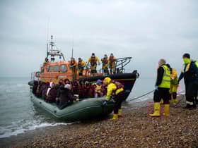 An RNLI lifeboat rescues asylum seekers in the Channel 