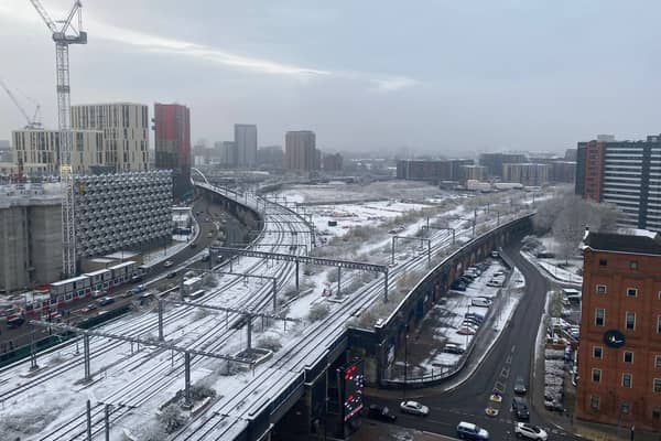 A snowy scene in Manchester on Monday morning