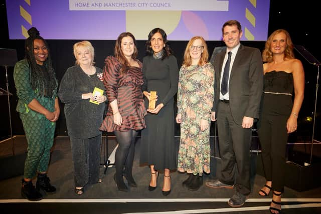 Best Business Partnership L-R Keisha Thompson, Vice Lord-Lieutenant, winner Hardship Fund and Annabel Tiffin Credit: Mark Waugh