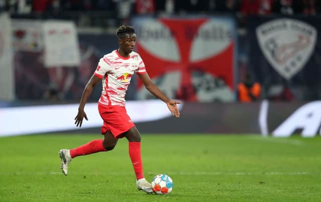 Leipzig’s Malian midfielder Amadou Haidara. (Photo by RONNY HARTMANN/AFP via Getty Images)