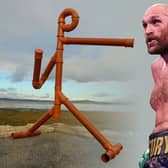 Tyson Fury and the drainpipe sculpture of himself in Morecambe