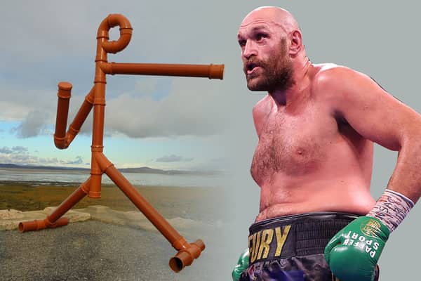 Tyson Fury and the drainpipe sculpture of himself in Morecambe