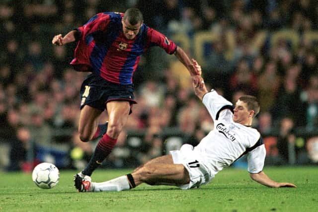 Gerrard and Liverpool advanced in 2001 at Barcelona’s expense. Credit: Getty.