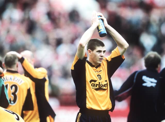 Pep Guardiola played against Steven Gerrard in 2001. Credit: Getty.