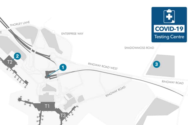 Location of Covid test centres at Manchester Airport  Credit: Manchester Airport