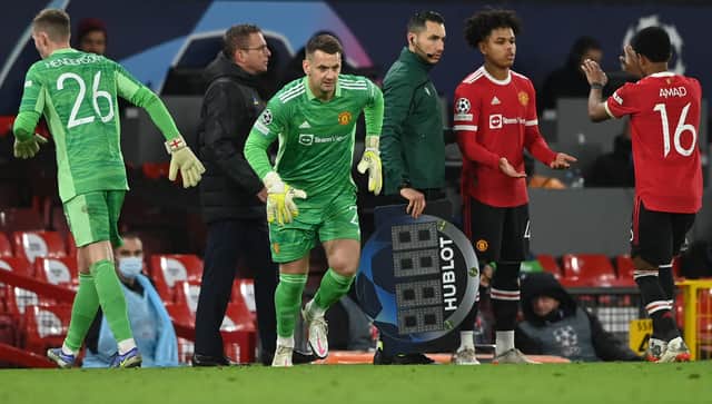 Tom Heaton came on for Dean Henderson at Old Trafford. Credit: Getty.