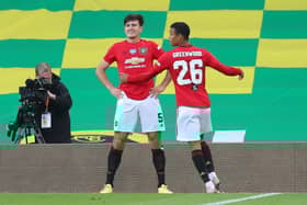 Harry Maguire and Mason Greenwood in an FA Cup tie against Norwich City last year Credit: Getty