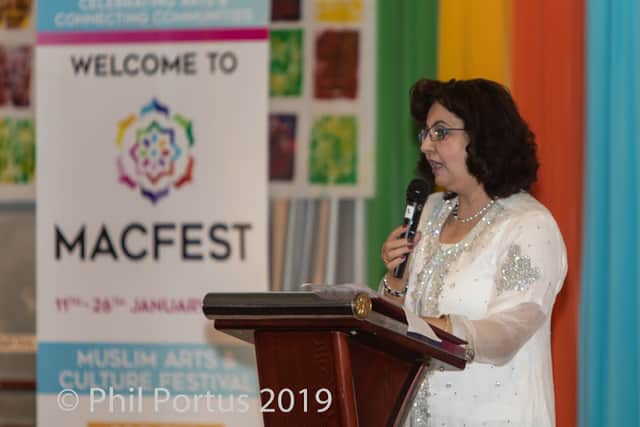 Speaking at the opening ceremony of Macfest in 2019. Photo: Phil Portus
