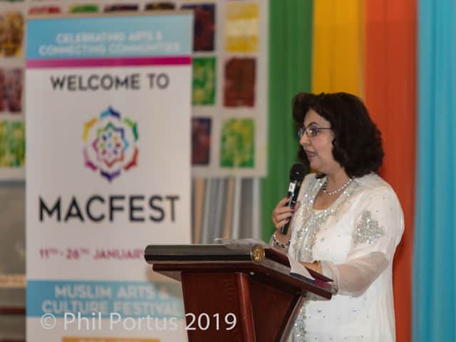 Speaking at the opening ceremony of Macfest in 2019. Photo: Phil Portus
