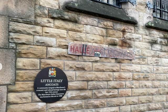 The plaque is located at Halle St Michael’s in Ancoats