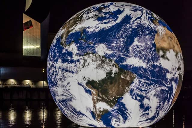 Floating Earth by Luke Jerram at the Lightwaves festival. Photo: Chris Payne