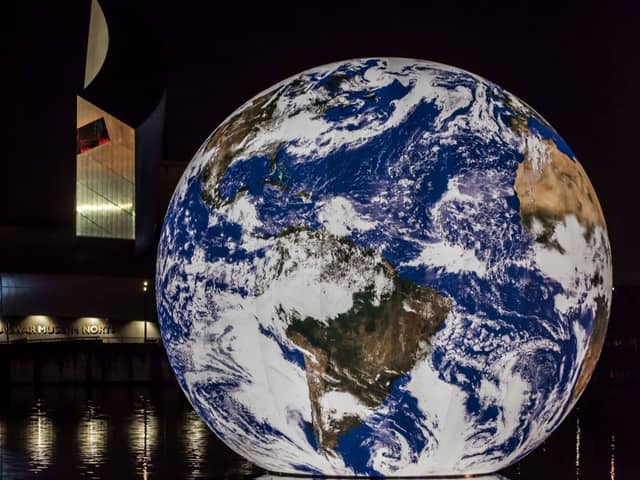 Floating Earth by Luke Jerram at the Lightwaves festival. Photo: Chris Payne