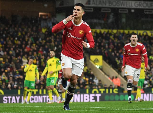 Cristiano Ronaldo celebrates scoring the winner against Norwich. Credit: Getty.