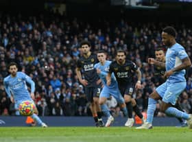 Raheem Sterling scored his 100th Premier League goal in the win over Wolves. Credit: Getty.