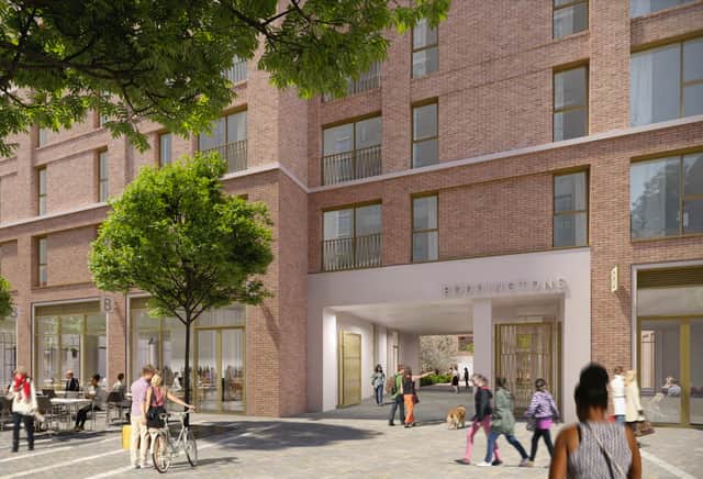 <p>Plans for 461 apartments at the former Boddingtons Brewery site in Manchester. Credit: Latimer</p>
