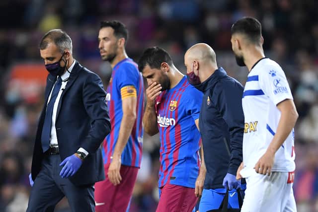Aguero suffered breathing difficulties during a game against Alaves in October. Credit: Getty.