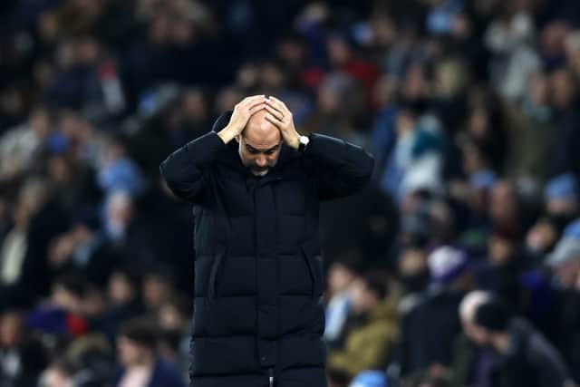 He may not look it, but Guardiola was thrilled with City’s performance against Leeds. Credit: Getty.