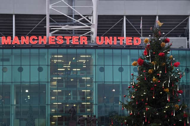 A Christmas tree outside Old Trafford.