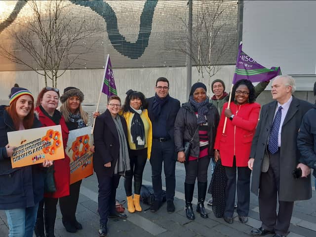 Greater Manchester care workers present Andy Burnham with a petition for the Foundation Living Wage
