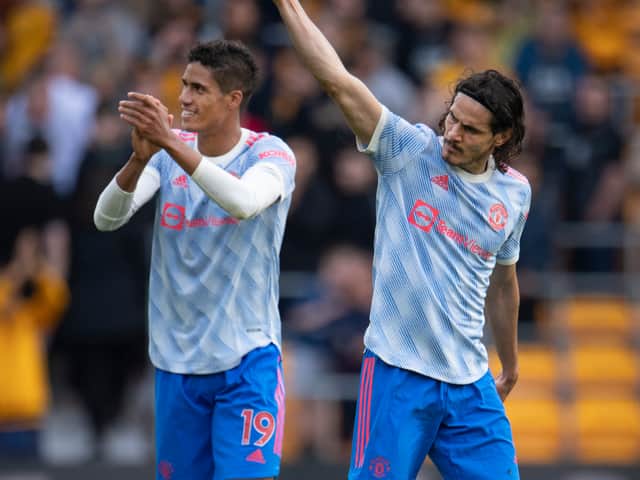 <p>Raphael Varane and Edinson Cavani are line to return at St James’ Park. Credit: Getty.</p>