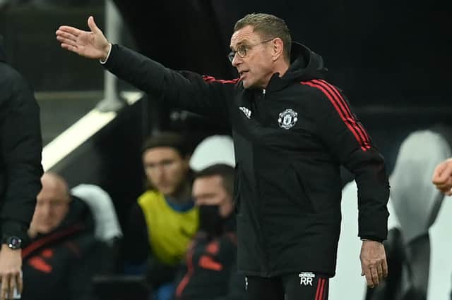 The game at St James’ Park was Ralf Rangnick’s fourth in charge. Credit: Getty.