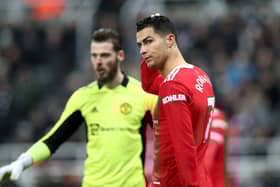 Cristiano Ronaldo of Manchester United looks dejected during the Premier League match between Newcastle United  and  Manchester United at St James' Park on December 27, 2021