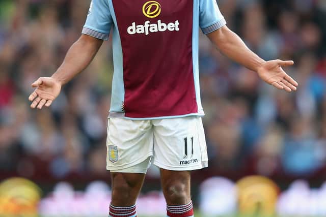 Gabriel Agbonlahor of Aston Villa in action during the Barclays Premier League match between Aston Villa and Newcastle United at Villa Park on September 14, 2013