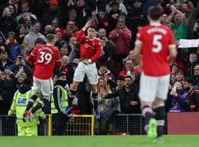 Cristiano Ronaldo celebrates scoring against Burnley. Credit: Getty.