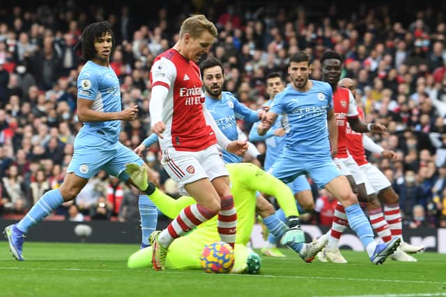 Arsenal felt this should have been a penalty. Credit: Getty.
