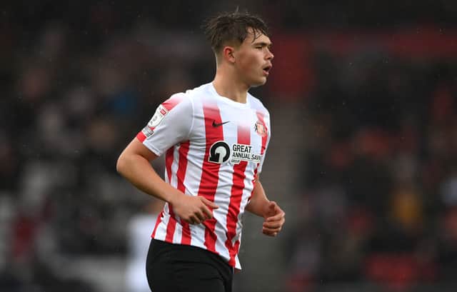 Sunderland player Callum Doyle in action during the Sky Bet League One match between Sunderland and Plymouth Argyle at Stadium of Light on December 11, 2021 in Sunderland, England.