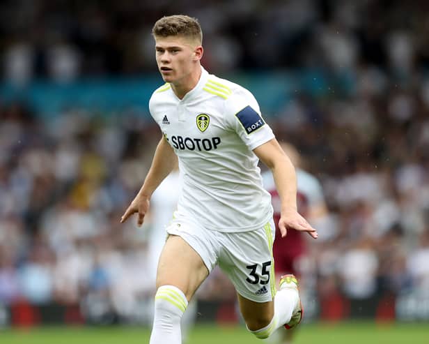 Charlie Cresswell of Leeds United in action during the Premier League match between Leeds United and West Ham United at Elland Road on September 25, 2021 