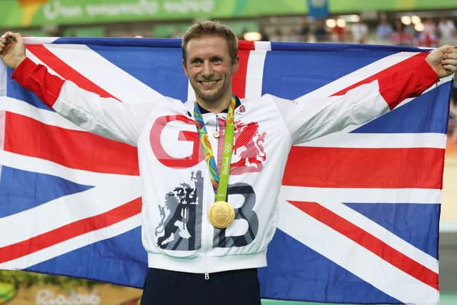 Cyclist Sir Jason Kenny celebrating a gold medal at the Rio Olympic Games in 2016.  Photo: Ian MacNicol/Getty Images