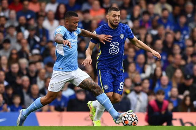 <p>Gabriel Jesus competes with Mateo Kovacic. Credit: Getty.</p>