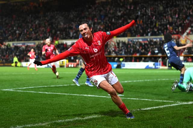 Harry McKirdy netted for Swindon against the Premier League champions. Credit: Getty.