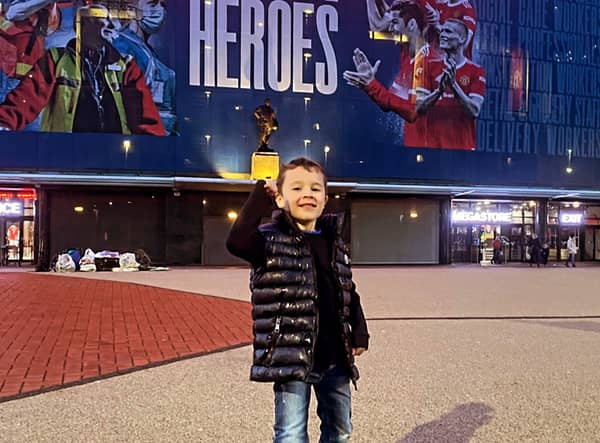 Harvey Goodman from Stockton Heath outside his beloved Old Trafford