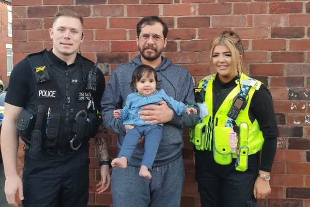  PC Challenor and PC McDonald with the baby’s father Credit: GMP